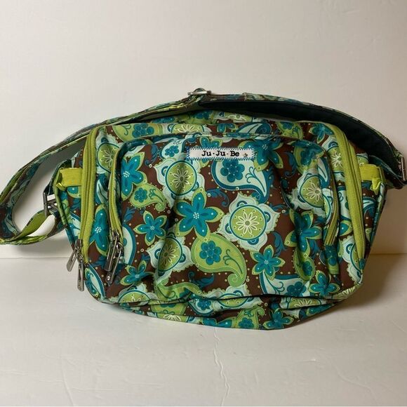Ju-Ju-Be Handbags - Ju Ju Be Diaper Bag Green Blue Brown Paisley Floral Design